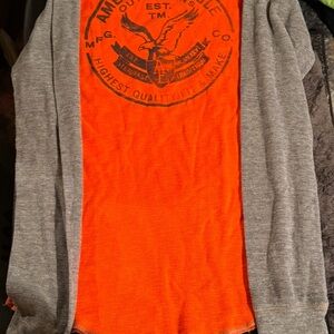 American Eagle Orange and Gray Graphic Tee